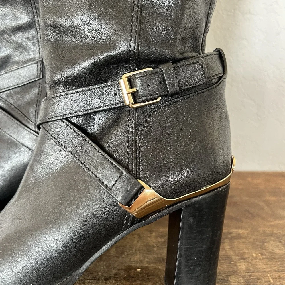 Tory‎ Burch Livingston Leather Riding Boot Black Equestrian Heel Tall Buckle 7.5